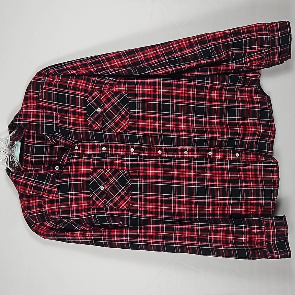 Women's Maurices Large Classic Red & Black Plaid Long Sleeve Flannel Shirt T2